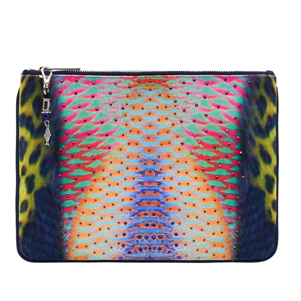 CAMILLA *Poseidons Poison* abstract vibrant print small canvas clutch pouch bag